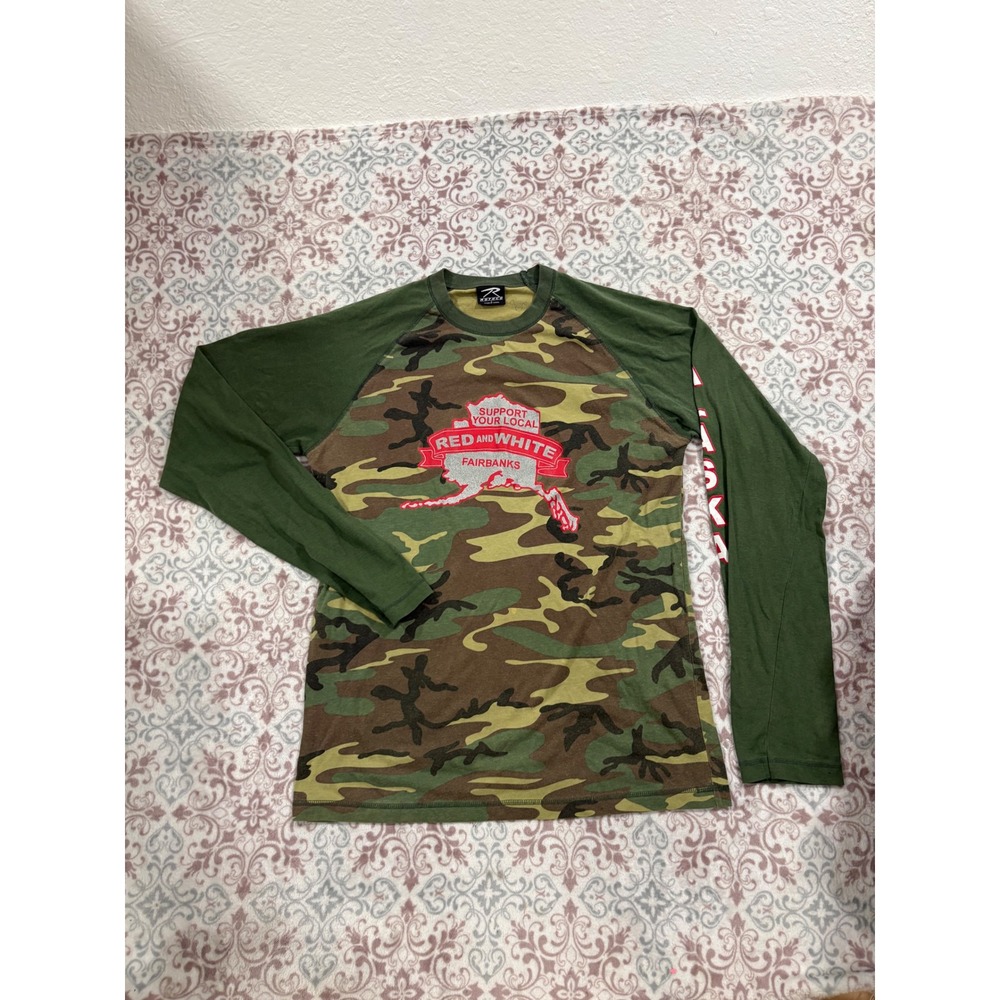 Rothco Mens Camo Raglan Long Sleeve Shirt Alaska Fairbanks Red and White L